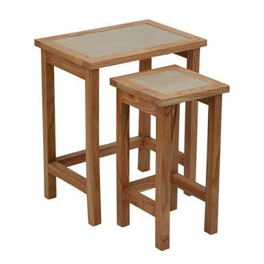 Orsina Cream Marble Nesting Side Tables – Set of 2 Natural Wood