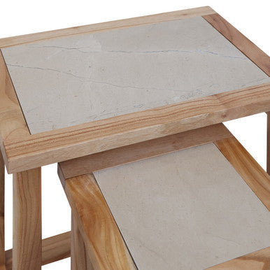 Orsina Cream Marble Nesting Side Tables – Set of 2 Natural Wood
