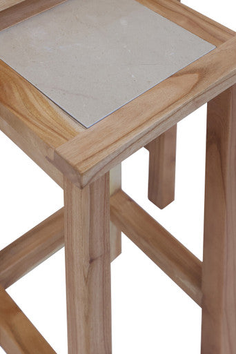 Orsina Cream Marble Nesting Side Tables – Set of 2 Natural Wood