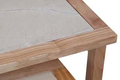 Orsina Cream Marble Nesting Side Tables – Set of 2 Natural Wood