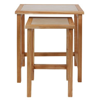 Orsina Cream Marble Nesting Side Tables – Set of 2 Wood Frame Tables