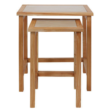 Orsina Cream Marble Nesting Side Tables – Set of 2 Wood Frame Tables