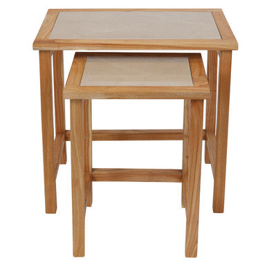 Orsina Cream Marble Nesting Side Tables – Set of 2 Wood Frame Tables