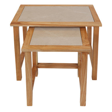Orsina Cream Marble Nesting Side Tables – Set of 2 Wood Frame Tables