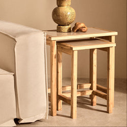 Orsina Cream Marble Nesting Side Tables – Set of 2 Wood Frame Tables