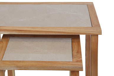 Orsina Cream Marble Nesting Side Tables – Set of 2 Wood Frame Tables