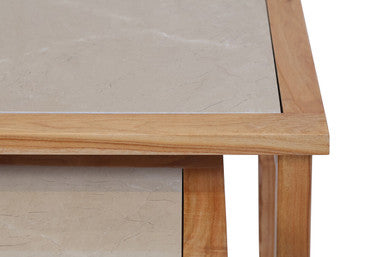 Orsina Cream Marble Nesting Side Tables – Set of 2 Wood Frame Tables