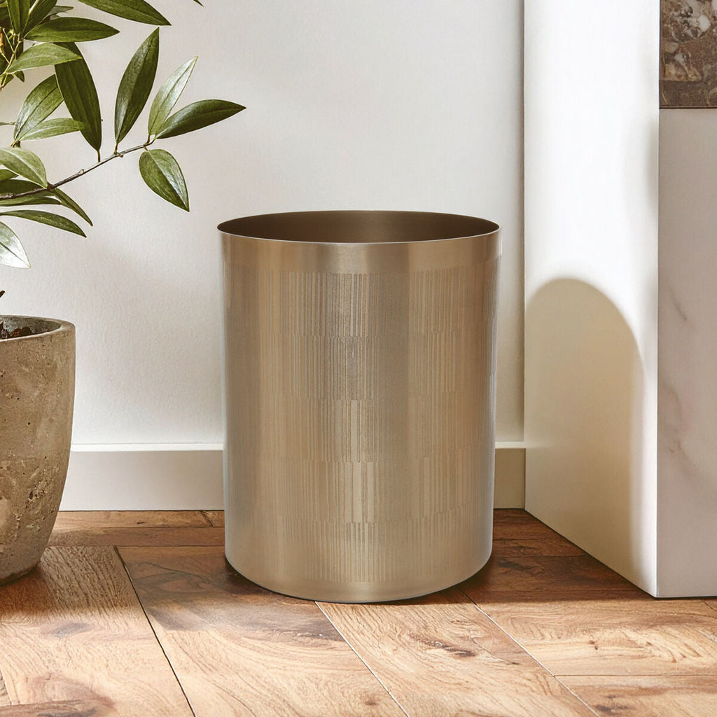Orsina Allegra Champagne Finish Waste Bin | Luxury Textured Bathroom Bin