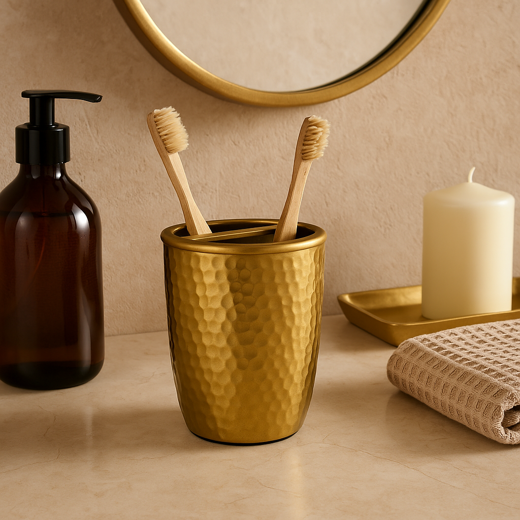 Orsina Allegra Hammered Metal Toothbrush Holder – Metallic Finish