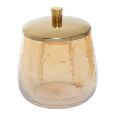 Orsina Allegra Glass Bathroom Jar – Textured Vanity Storage with Gold Lid