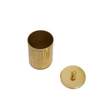 Orsina Allegra Gold Bathroom Jar – Etched Metal Vanity Storage Canister