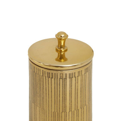 Orsina Allegra Gold Bathroom Jar – Etched Metal Vanity Storage Canister
