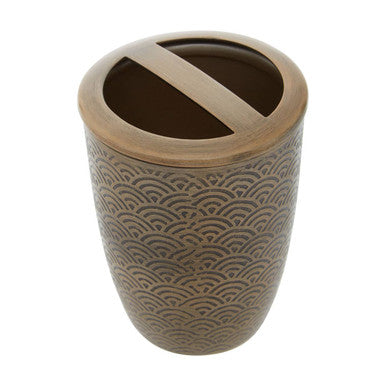 Orsina Allegra Gold Toothbrush Holder – Geometric Etched Metallic Decor
