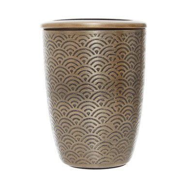 Orsina Allegra Gold Toothbrush Holder – Geometric Etched Metallic Decor
