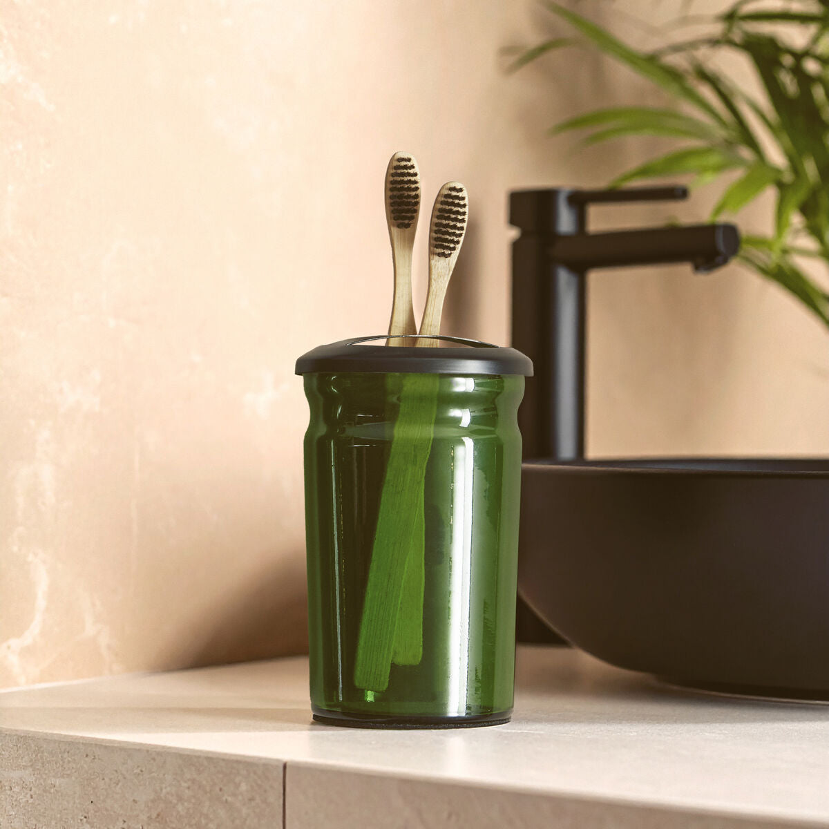 Orsina Allegra Kiara Green Glass Toothbrush Holder | Modern Bathroom