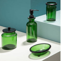Orsina Allegra Kiara Green Glass Bathroom Jar with Black Lid