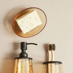 Orsina Allegra Oval Glass Soap Dish – Black and Gold Bathroom Holder