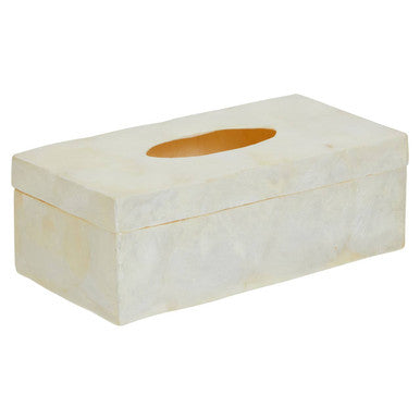 Orsina White Sea Shell Tissue Box – Rectangular Coastal Decor Cover