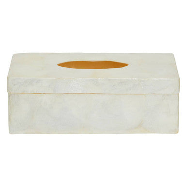 Orsina White Sea Shell Tissue Box – Rectangular Coastal Decor Cover