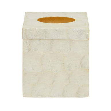 Orsina White Shell Square Tissue Box – Hand-Inlaid Seashell Holder