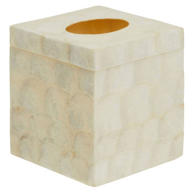 Orsina White Shell Square Tissue Box – Hand-Inlaid Seashell Holder