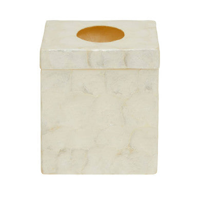Orsina White Shell Square Tissue Box – Hand-Inlaid Seashell Holder
