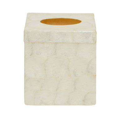 Orsina White Shell Square Tissue Box – Hand-Inlaid Seashell Holder