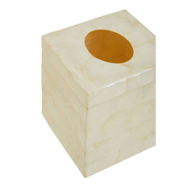 Orsina White Shell Square Tissue Box – Hand-Inlaid Seashell Holder