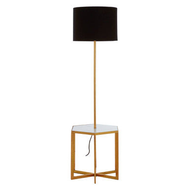 Orsina Sika White Marble and Gold Floor Lamp with Black Fabric Shade
