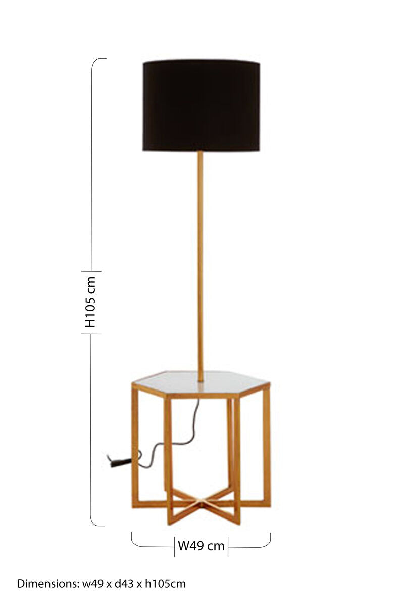 Orsina Sika White Marble and Gold Floor Lamp with Black Fabric Shade