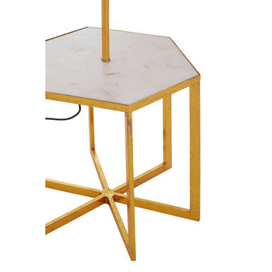 Orsina Sika White Marble and Gold Floor Lamp with Black Fabric Shade