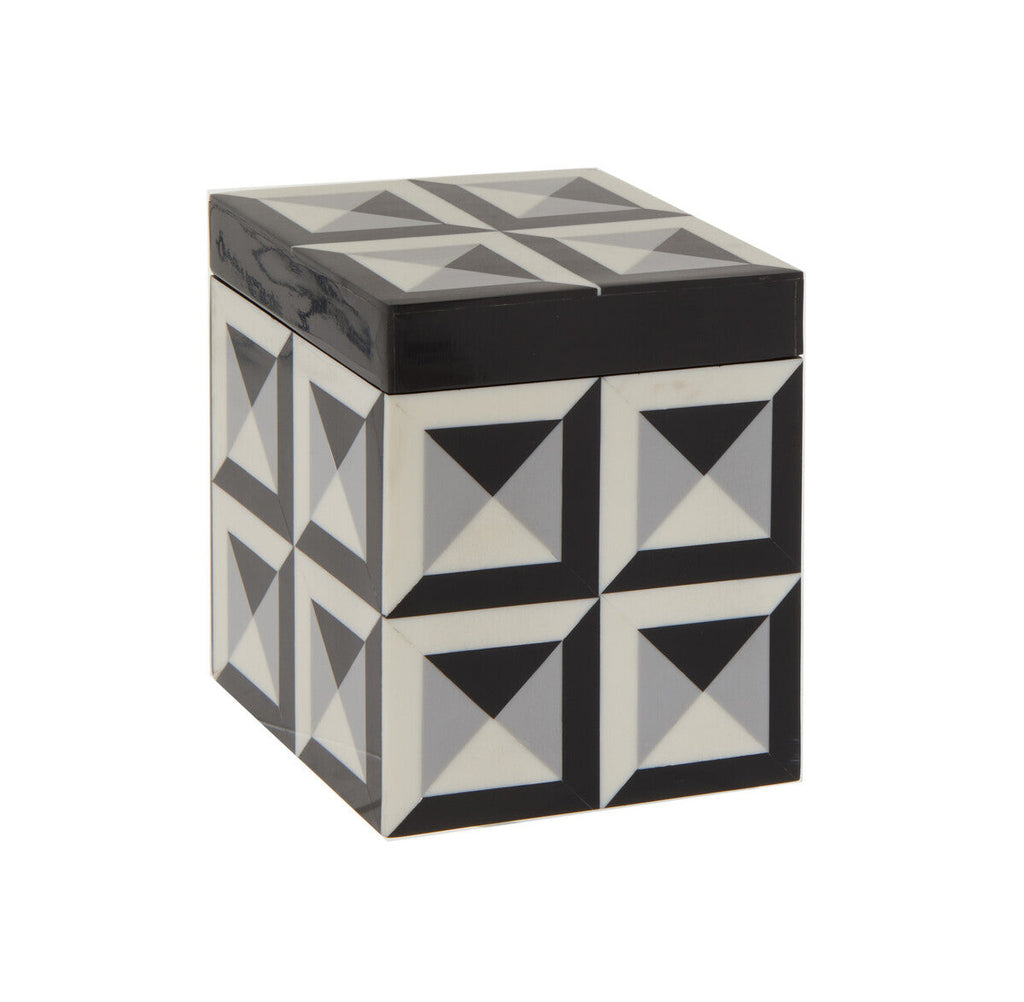 Orsina Davino Small Square Trinket Box – Black & White Resin Jewelry Case