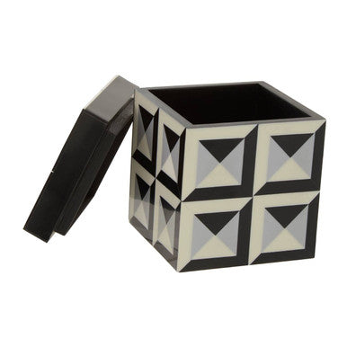 Orsina Davino Small Square Trinket Box – Black & White Resin Jewelry Case