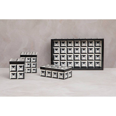 Orsina Davino Small Square Trinket Box – Black & White Resin Jewelry Case