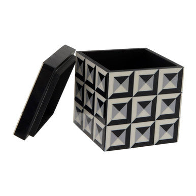 Orsina Davino Large Square Trinket Box – Black & White Resin Storage