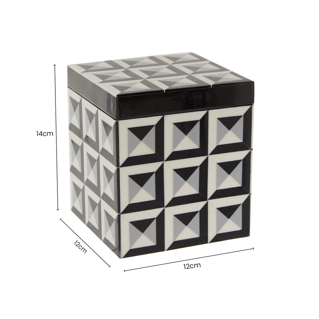 Orsina Davino Large Square Trinket Box – Black & White Resin Storage