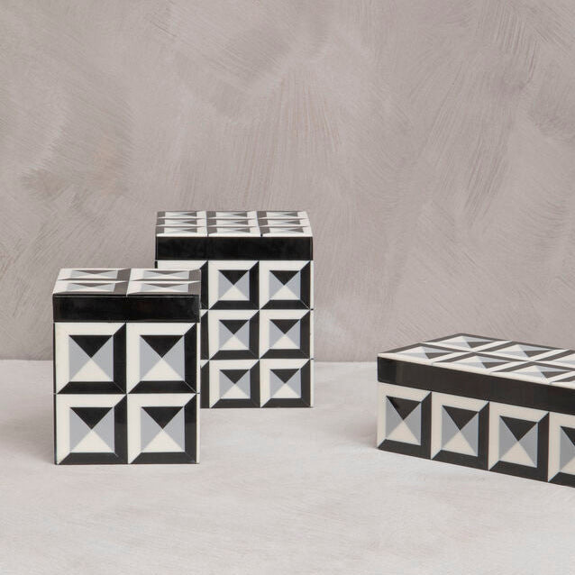 Orsina Davino Large Square Trinket Box – Black & White Resin Storage