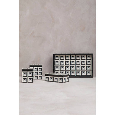 Orsina Davino Large Square Trinket Box – Black & White Resin Storage