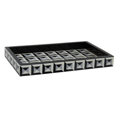 Orsina Davino Rectangular Tray – Black and White Resin Decorative Tray
