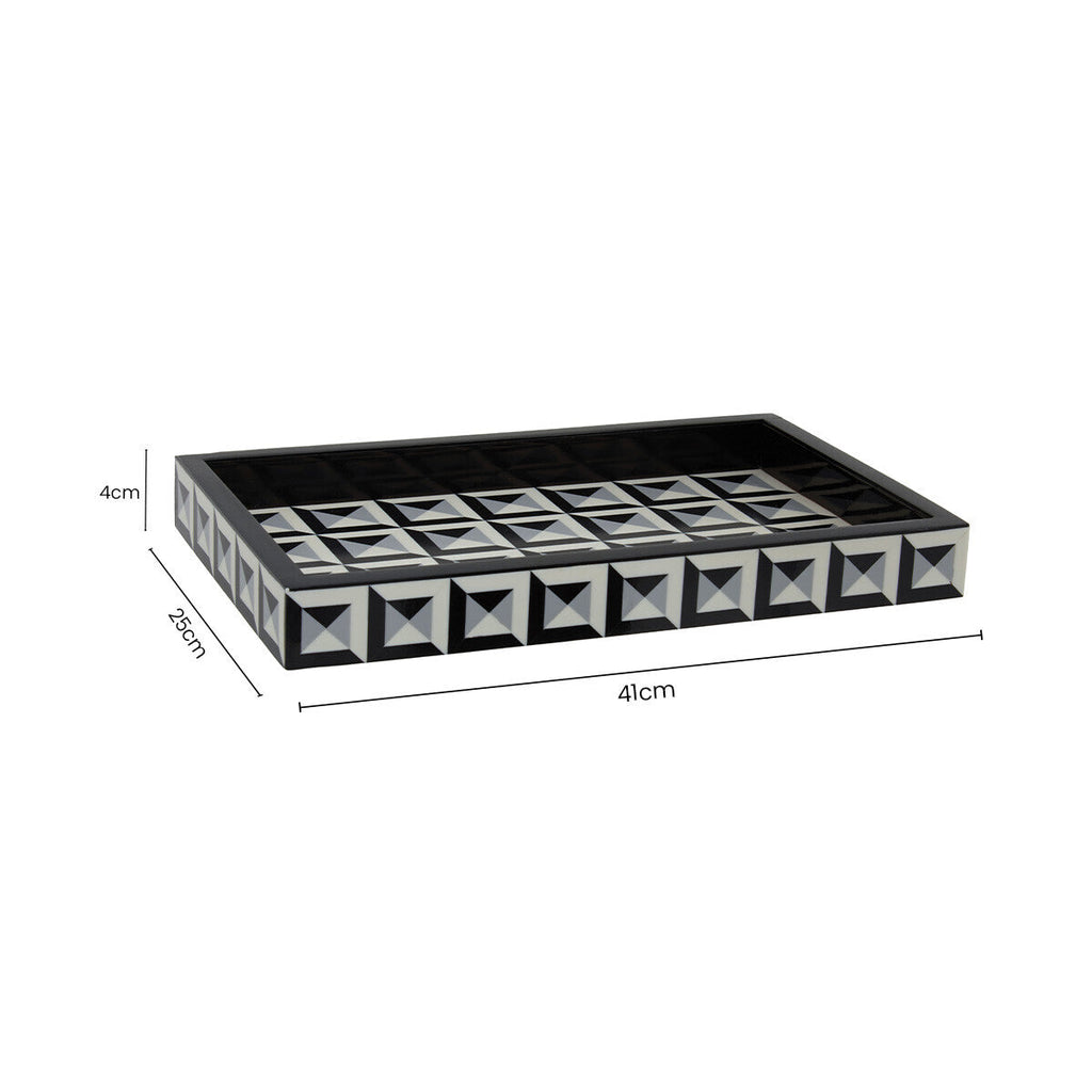 Orsina Davino Rectangular Tray – Black and White Resin Decorative Tray
