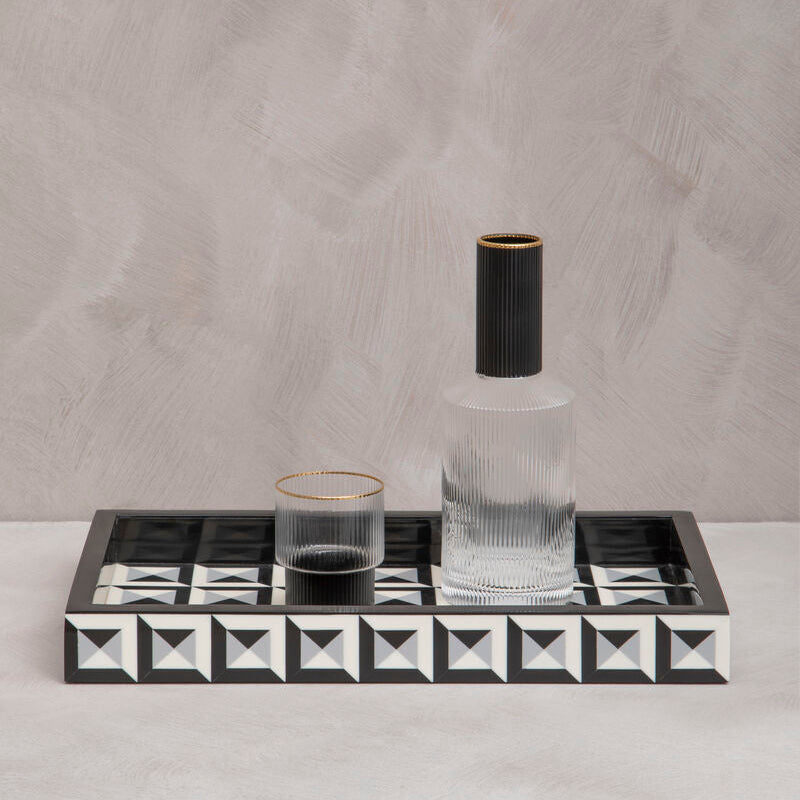 Orsina Davino Rectangular Tray – Black and White Resin Decorative Tray
