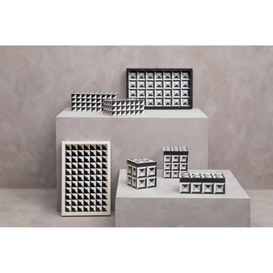 Orsina Davino Rectangular Tray – Black and White Resin Decorative Tray
