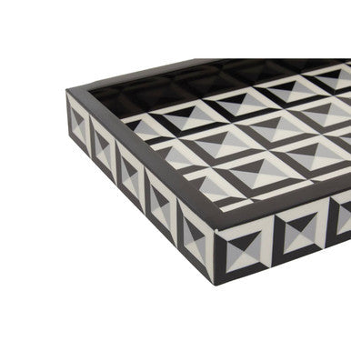 Orsina Davino Rectangular Tray – Black and White Resin Decorative Tray