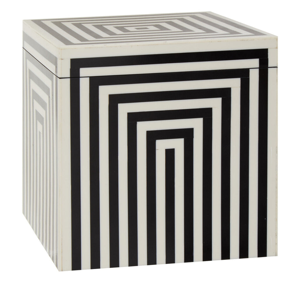 Orsina Donato Large Square Trinket Box – Black and White Striped Resin