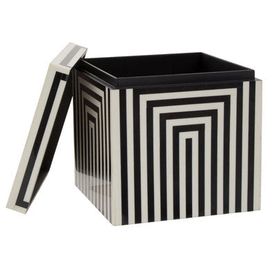Orsina Donato Large Square Trinket Box – Black and White Striped Resin