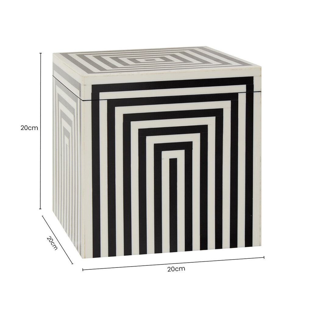 Orsina Donato Large Square Trinket Box – Black and White Striped Resin