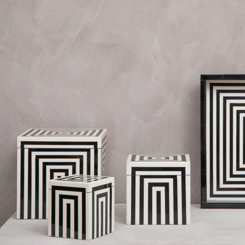 Orsina Donato Large Square Trinket Box – Black and White Striped Resin
