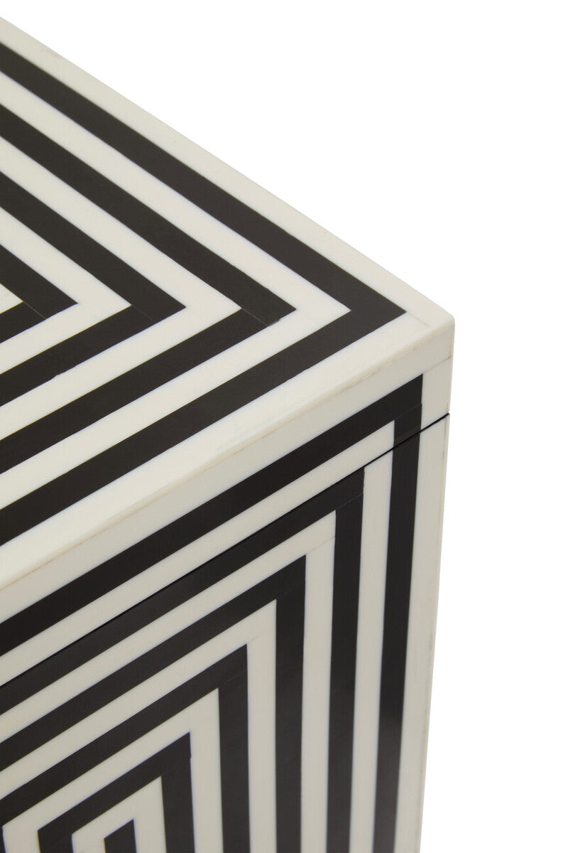 Orsina Donato Large Square Trinket Box – Black and White Striped Resin