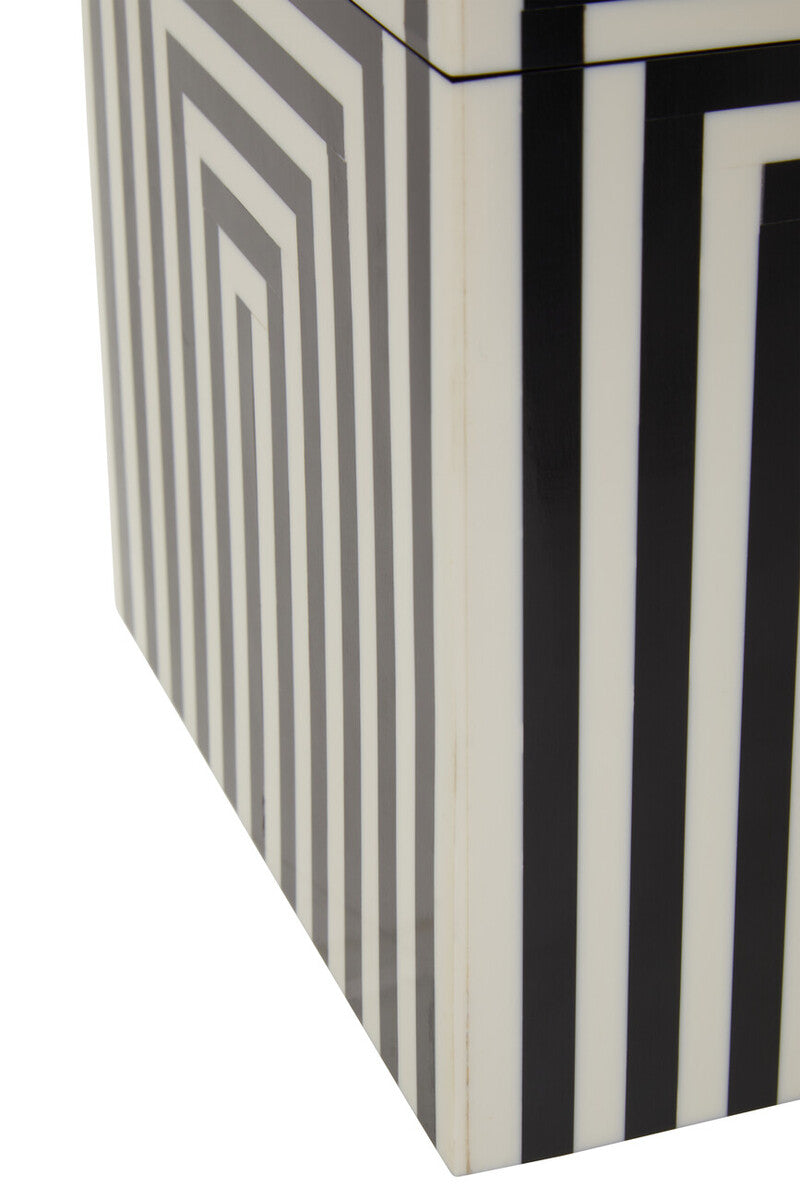 Orsina Donato Large Square Trinket Box – Black and White Striped Resin