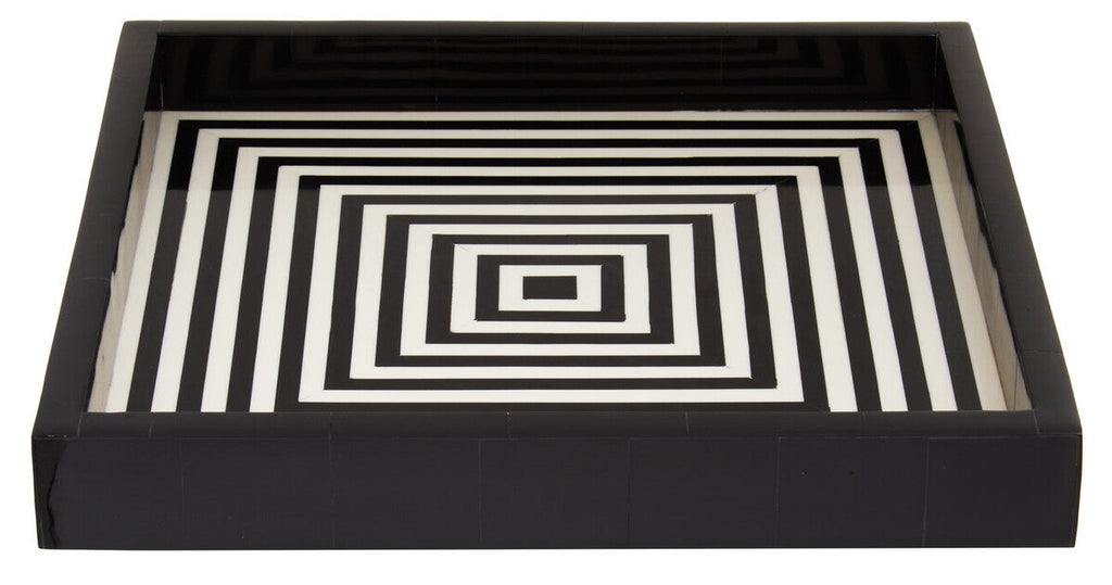 Orsina Donato Modern Square Decorative Tray | Black and White Finish
